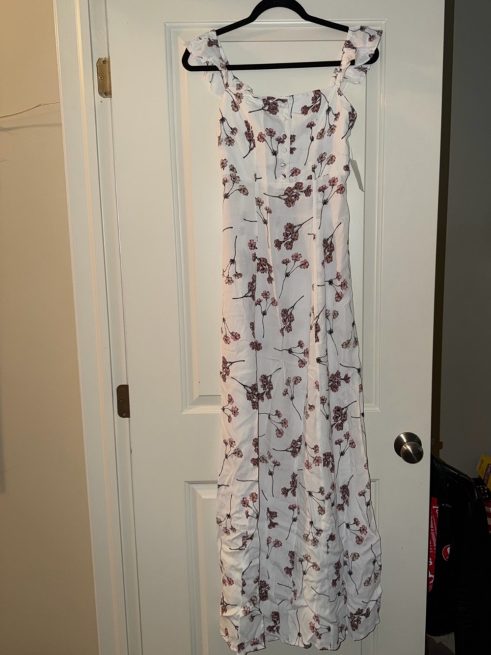White Floral Maxi Dress with Ruffled Straps